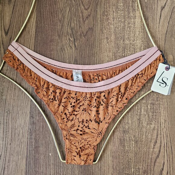 NWT!! Love Stories Ellie Lace Butterfly Thong, Mahogany - Picture 1 of 12